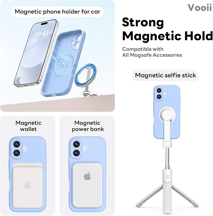 Vooii Magnetic Compatible with iPhone 17 Case (Compatible with Magsafe) (Upgraded Camera Protection) Liquid Silicone Shockproof Full Body Protective Phone Cover for Women Men, Light Blue, 6.3"