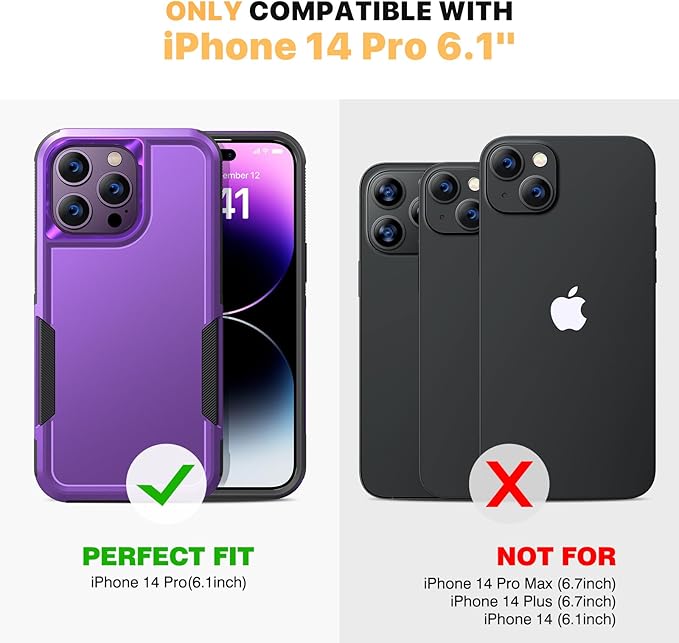 Diaclara Designed for iPhone 14 Pro Case, [with Privacy Screen Protector] [Anti Spy] [Military Grade Drop Protection] Heavy Duty Full-Body Shockproof Phone Case, Purple