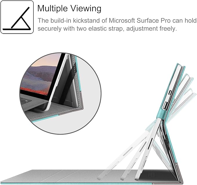 Fintie Case for 12.3 Inch Microsoft Surface Pro 7 Plus, Surface Pro 7/6/5/4/3 - Portfolio Business Cover with Pocket, Compatible with Type Cover Keyboard, Turquoise