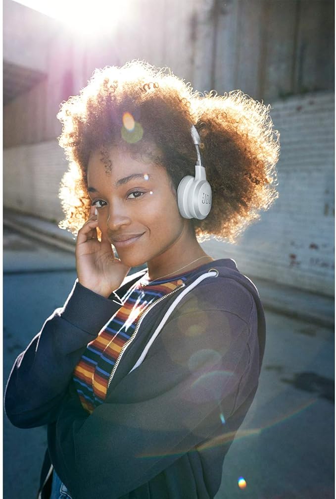 JBL Live 460NC wireless on-ear Noise Cancelling headphones with 50H battery, microphone for calls, lightweight and comfortable, and Alexa Built-in (Optimized for Android), iOS compatible (White)