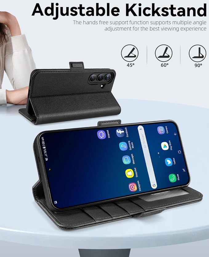 OCASE Compatible with Galaxy S25 FE Wallet Case, PU Leather Flip Folio Case with Card Holders RFID Blocking Kickstand [Shockproof TPU Inner Shell] Protective Phone Cover 2025, Litchi Black