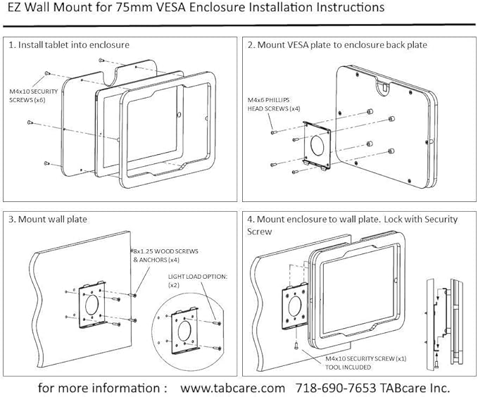 TABcare Security Anti-Theft Acrylic VESA Enclosure for Amazon Tablet with Free Wall Mount Kit (White, HD 6)