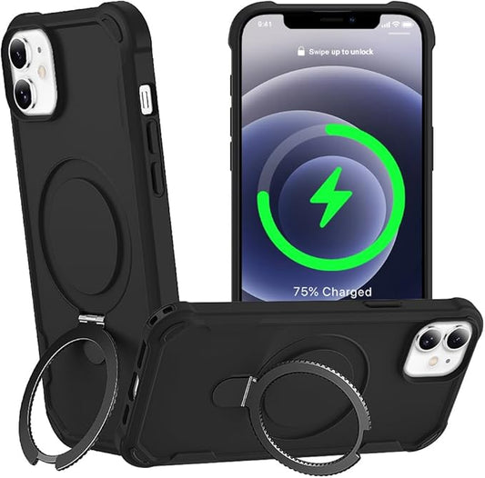 Designed for iPhone 12 & 12 Pro Case with Magnetic Stand [Military Drop Protection][Compatible with Magnet] Shockproof 12 & 12 Pro Phone Case with Ring Holder, Black