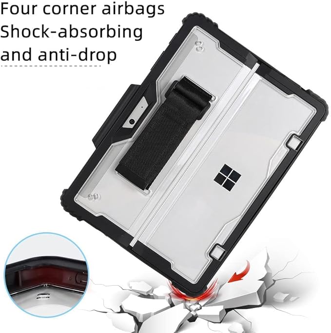 Clear Case for Microsoft Surface Pro 7 Plus/Pro7/Pro 6/Pro 5/Pro 2017/Pro 4,Rugged Hard Shell Cover with Shoulder Strap & Hand Strap&Stylus Pen Holder, Compatible with Type Cover Keyboard, (Black)