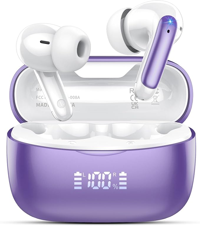 AI Translation Earbuds Real Time with Audio and Video Calls, 164 Language/7 Translation Modes Translator Earbuds Bluetooth 5.4 with APP, 48H AI Ear Buds Translator Device for Business/Learning,Purple