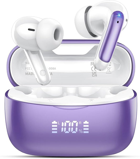 AI Translation Earbuds Real Time with Audio and Video Calls, 164 Language/7 Translation Modes Translator Earbuds Bluetooth 5.4 with APP, 48H AI Ear Buds Translator Device for Business/Learning,Purple