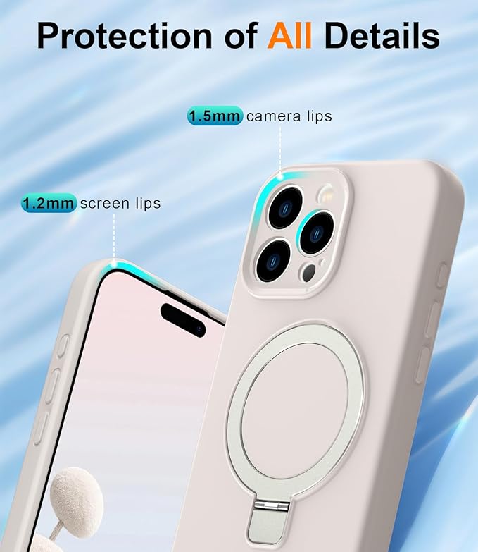ZHK Liquid Silicone Designed for iPhone 16 pro max Case with Magnet Stand, [Precise Camera Lens Protection][Mil-Grade Drop Shockproof][Soft Anti-Scratch Microfiber Lining] Slim Fit Cover, Beige