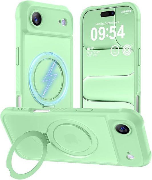 MOCCA Compatible with iPhone Air Case with Magnetic Invisible Stand [Full Camera Protection] [Compatible with Magsafe] Military Drop Shockproof Translucent Matte Phone Case Cover 6.5",Matcha Green