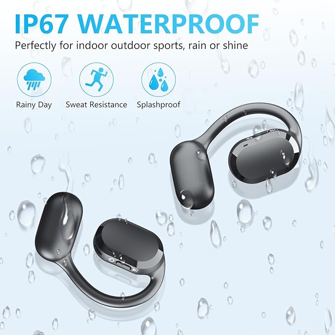 Open Ear Headphones Over Ear Buds, IP67 Waterproof True Wiress Earbuds with Dual DSP Noise Cancelling Mic for Work Sports, Advanced Bluetooth V5.4