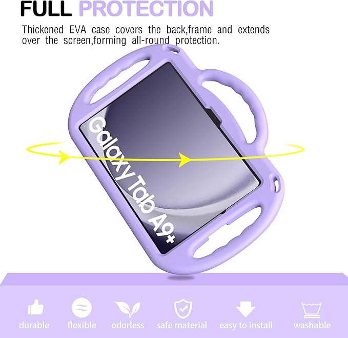 AVAWO Kids Case for Samsung Galaxy Tab A9+/A9 Plus 11 Inch 2023 Case, with Strap, Shockproof Lightweight Handle Stand 2023 Model (SM-X210/X216/X218) with Lanyard, Light Purple