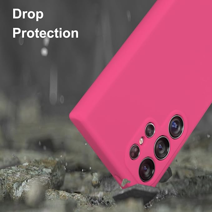 E Segoi Designed for Galaxy S24 Ultra Case, Liquid Silicone Gel Rubber Shockproof Case Soft Microfiber Cloth Lining Cushion Compatible with Galaxy S24 Ultra 5G 6.8 inch (Hot Pink, S24 Ultra - 6.8")