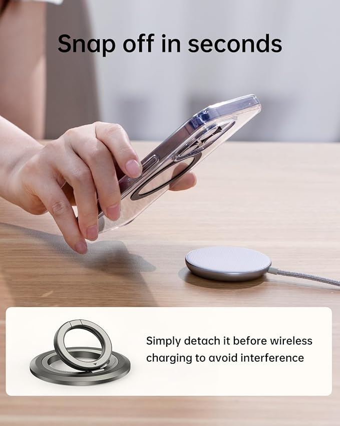 SYNCWIRE Phone Ring Holder Grip for MagSafe, 360° Rotation Magnetic Cell Phone Grip Stand Two-Sided Magnetic Compatible with iPhone 16 15 14 13 12 Pro Max fits MagSafe Accessories - Titanium