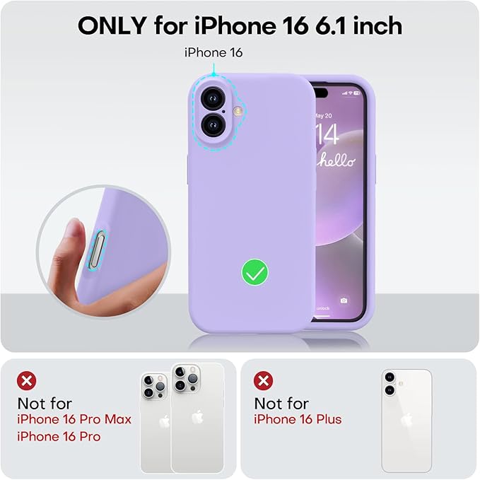 Vooii Compatible with iPhone 16 Case, Liquid Silicone Upgrade [Camera Protection] [Soft Anti-Scratch Microfiber Lining] Shockproof Phone Case for iPhone 16 6.1 inch - Light Purple