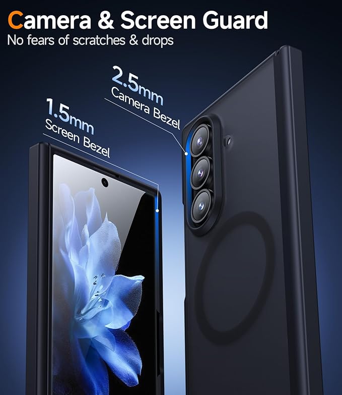 Magnetic for Samsung Galaxy-Z-Fold-7 Case: Fit for Magsafe & Built-in Hinge Protection & Screen Protector [Anti-Scratch] Shockproof Translucent Matte Phone Cover for ZFold 7 5G 2025(Black)