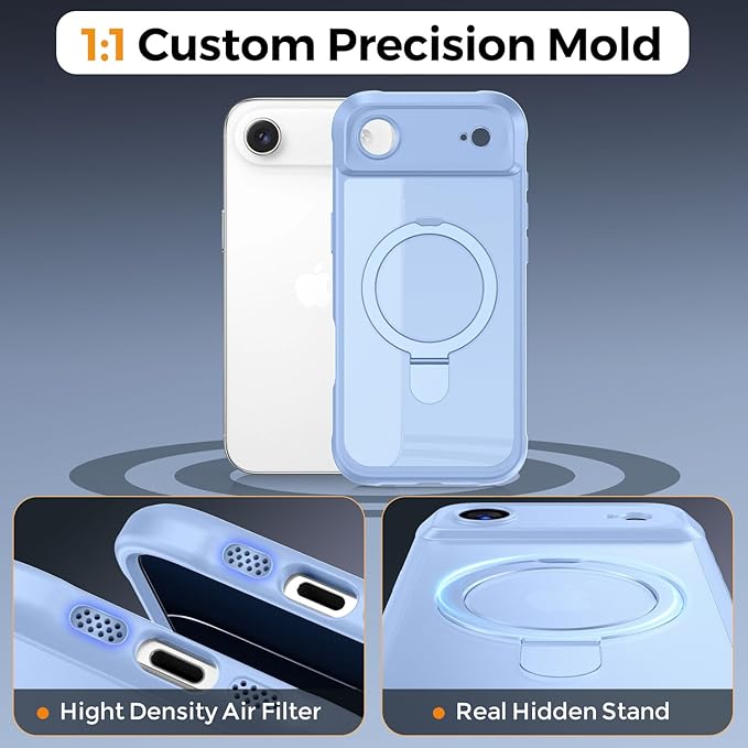MOCCA Compatible with iPhone Air Case with Magnetic Invisible Stand [Full Camera Protection] [Compatible with Magsafe] Military Drop Shockproof Translucent Matte Phone Case Cover 6.5",Light Blue