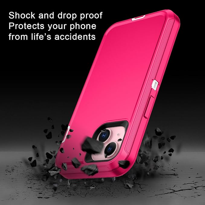 for iPhone 15 Case Shockproof Dust/Drop Proof 3-Layer Full Body Protection [Without Screen Protector] Rugged Heavy Duty Cover Case for Apple iPhone 15 6.1" 2023,Pink/White