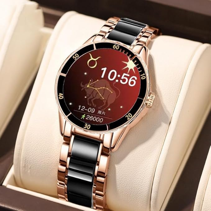 Stylish Casual smartwatch, Sports Women's Watch, Fitness Tracker, Wireless Talk/Answer/Reject, Music, DIY Dialing, for Lovers/Relatives/Friends (Black)