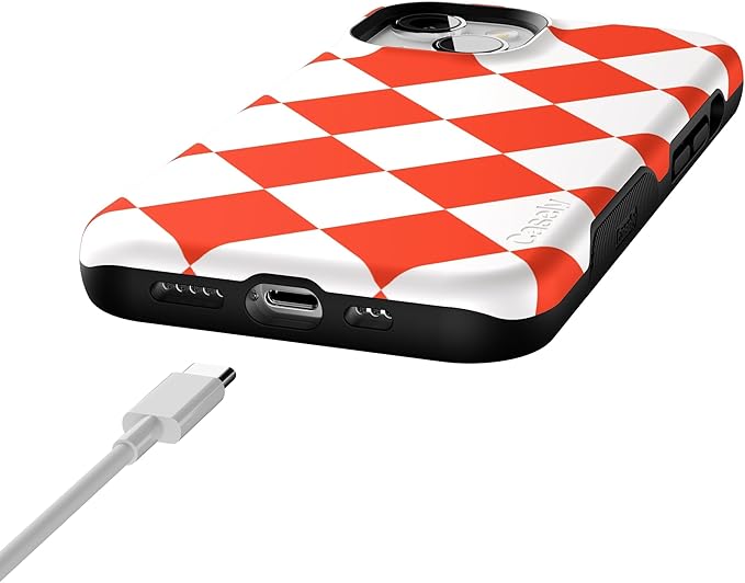 Casely iPhone 14 Case | Red Checkerboard | High Contrast Design | Compatible with MagSafe | Bold Protective Design