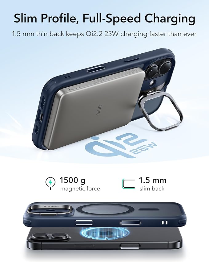 ESR for iPhone 17 Case with Stand, Camera Control Cover Compatible with MagSafe, Military-Grade Drop Protection Magnetic Phone Case for iPhone 17, Scratch-Resistant Back Cover,Frosted Blue