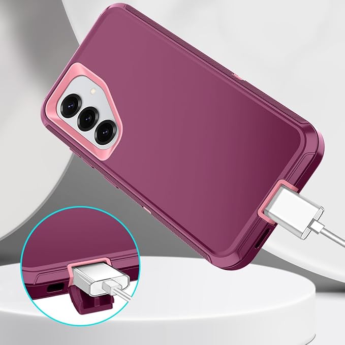 for Samsung Galaxy S25 Case Heavy Duty Protective Case Shockproof Dropproof 3-Layer Full Body Protection [Without Screen Protector] Tough Rugged Case for Galaxy S25,Purple/Pink