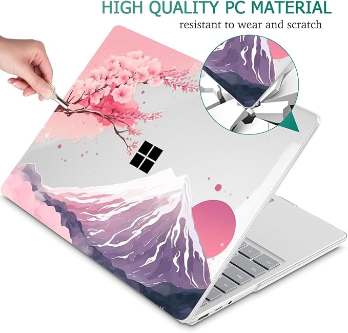 Tuiklol Case for 12.4 Inch Microsoft Surface Laptop Go 3/2 / 1 2023-2020 Releases, Plastic Hard Shell Case with Screen Protector and Keyborad Cover +Dust Plugs Model 2013/1943,Mountain and Tree