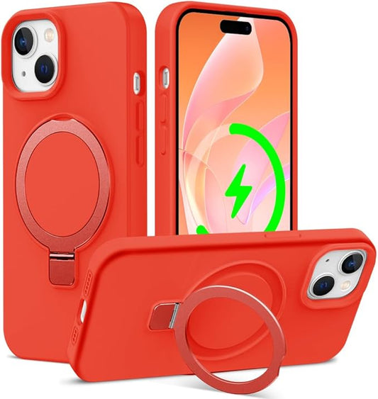 ZHK Liquid Silicone Designed for iPhone 15 Case with Magnet Stand, [Mil-Grade Drop Shockproof][Soft Anti-Scratch Microfiber Lining] Slim Fit Cover, Red