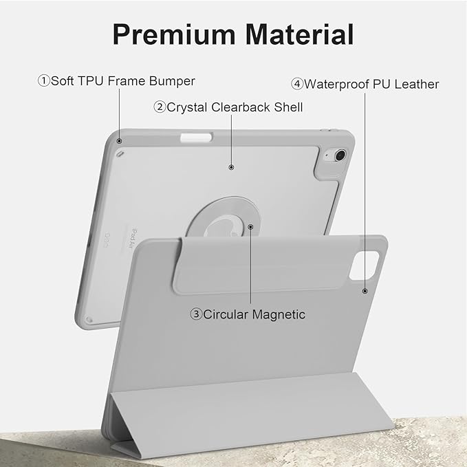 Case for iPad Air 13 Inch M3/M2 2025/2024, iPad Pro 12.9 Inch 6th/5th Generation 2022/2021 with Pencil Holder, Vertical Stand, Detachable Magnetic Trifold Stand Case,Auto Wake/Sleep, Gray