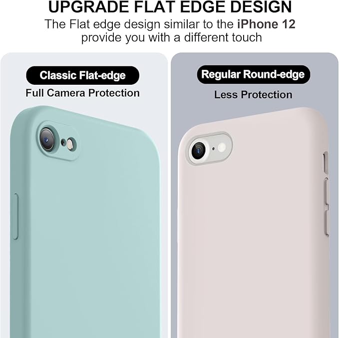 Vooii for iPhone SE Case 2022/3rd/2020,iPhone 8/7 Case, Upgraded Liquid Silicone with [Flat Edges] [Camera Protection] [Soft Anti-Scratch Microfiber Lining] Phone Case for iPhone SE - Mint