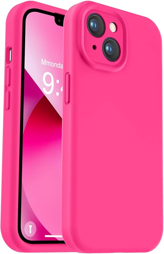 Vooii Compatible with iPhone 13 Case, Liquid Silicone Upgrade [Camera Protection] [Soft Anti-Scratch Microfiber Lining] Shockproof Phone Case for iPhone 13 6.1 inch - Hot Pink