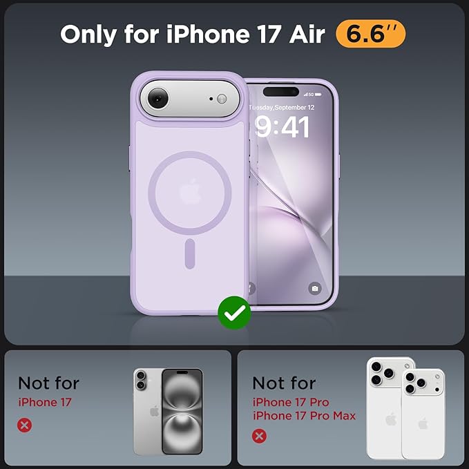 Miracase Magnetic for iPhone Air Case 2025 with Screen Protector(Compatible with MagSafe), Slim Thin Translucent Matte Military-Grade Protected Phone Cover for iPhone 17 Air 6.5"Armbands, Light Purple