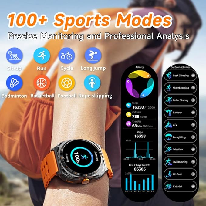 Smartwatch with Earbuds(Answer&Make Calls) IP67 Water Resistant Watch(2 Straps), Sports Watches 100+ Sports Modes (Cycling/Fitness/Hiking), DIY Watch Faces for Men Dad Husband (Silver)