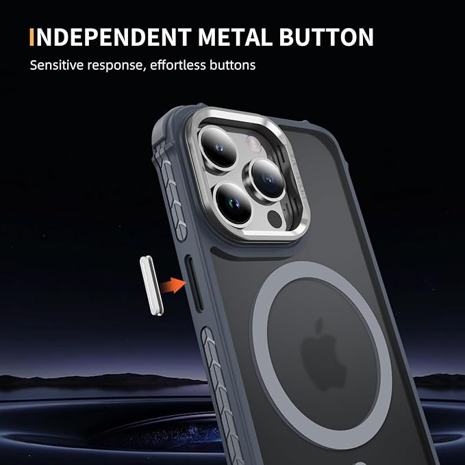 Magnetic for iPhone 15 Pro Case Gray with MagSafe Wireless Charging Heavy Duty Military-Grade Shockproof Protection Adjustable Kickstand Slim Matte Anti-Fingerprint Cover Men Women