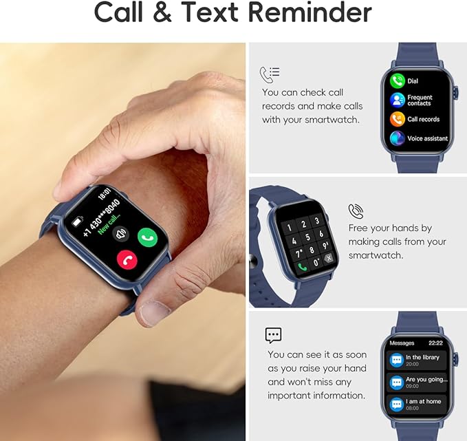 Smart Watch Sports Pedometer Fitness Tracker Bluetooth Call Heart Rate/Blood Oxygen/Sleep Monitor, 100 Sports Modes Waterproof for iOS Android Men's Women's Smart Watch (Blue)