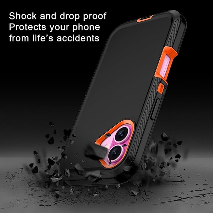 for iPhone 16 Plus Case Shockproof Dust/Drop Proof 3-Layer Full Body Protection [Without Screen Protector] Rugged Heavy Duty Cover Case for Apple iPhone 16 Plus 6.7" 2024,Black/Orange