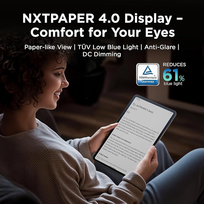 TCL NXTPAPER 11 Gen 2 Android Tablet, 11" Drawing Pad & Digital Notebook, Stylus & Flip Case Included, NXTPAPER 4.0 Display, Android 15, AI Tools, 6+6GB RAM, 64GB Storage, 8000mAh Battery, Gray