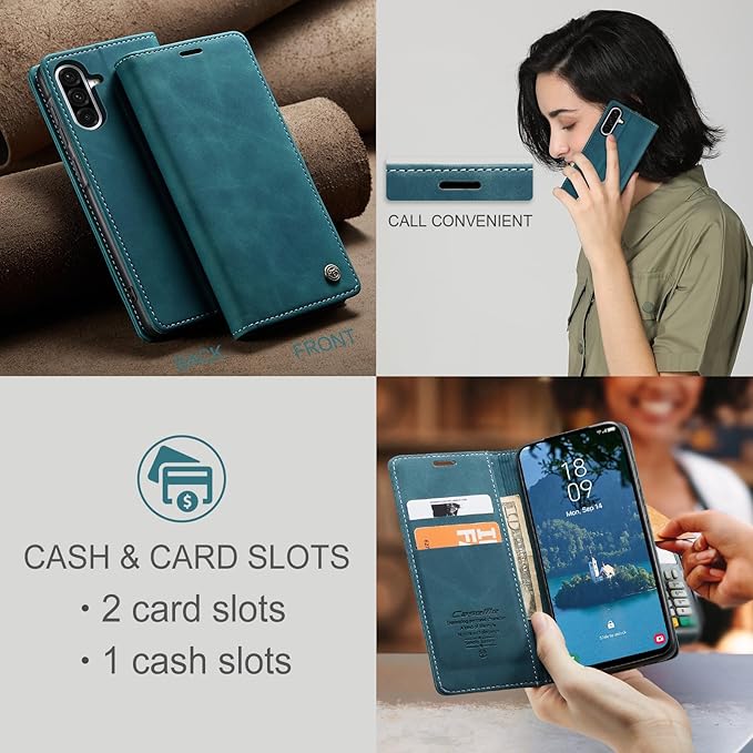 for Samsung Galaxy A56 Case, Flip Wallet Leather Case with Card Holder Magnetic Closure Shockproof Kickstand Protective Phone Cases Cover for Galaxy A56, Blue-Green