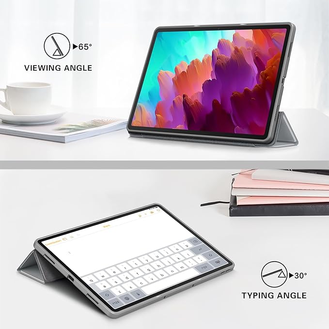 Case for Lenovo Tab P12 12.7 Inch 2023 Tablet, Smart Soft TPU Back Shell Cover with Auto Wake/Sleep Function,Gray