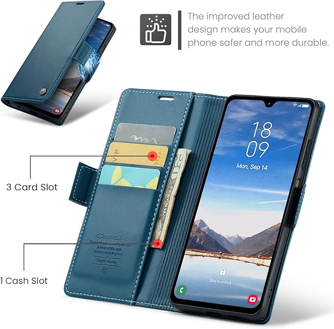 for Samsung Galaxy A05s Case, Premium PU Leather Wallet Case Flip Cover with [RFID Blocking][Card Holder][Stand Function] Shockproof Protective for Samsung Galaxy A05s, Blue