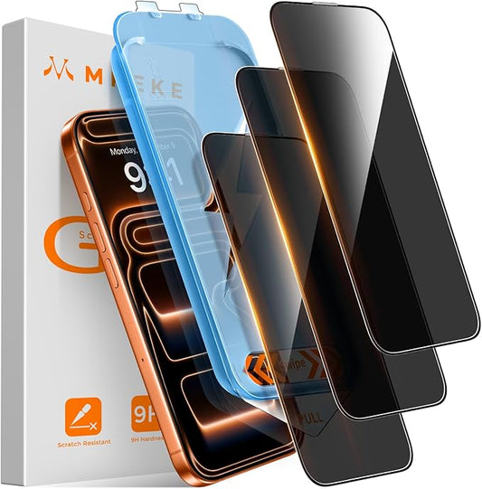 Mkeke for iPhone 17 Pro Max Privacy Screen Protector 3 Pack, 25° Anti Spy & Auto Installation Privacy Screen Protector 9H+ Hardness Full Edge Coverage Tempered Glass for iPhone 17 Pro Max 6.9 inch 2025