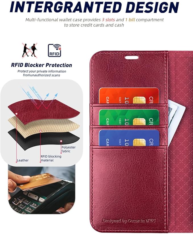 OCASE Compatible with Galaxy S24 5G Wallet Case, PU Leather Flip Folio Case with Card Holders RFID Blocking Kickstand [Shockproof TPU Inner Shell] Phone Cover (2024), Red
