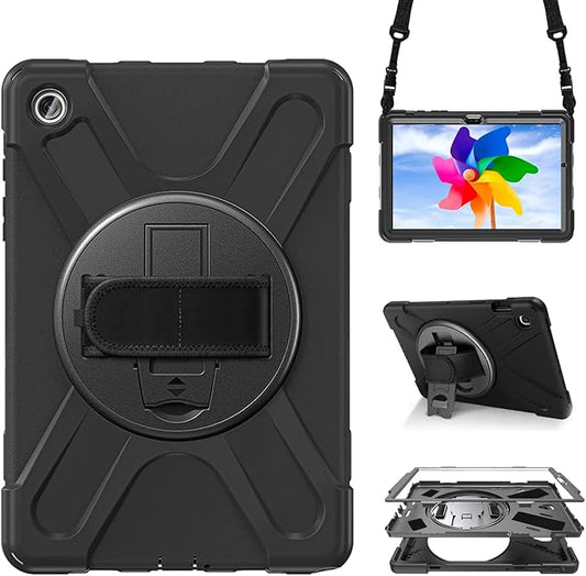 Shockproof Case for Samsung Galaxy Tab A9+/A9 Plus 11'' 2023 (SM-X210/X216/X218),Portable Heavy Duty Tablet Cover with 360 Rotating Stand Handle Strap & Shoulder Belt Carrying Case (New Balck)