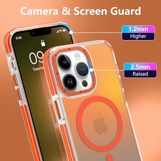 MOWIME Magnetic Case for iPhone 13 Pro Max [Compatible with Magsafe] [Cute Fashion Fluorescent Design] [1 Screen Protector] Slim Translucent Matte Case for iPhone 13 Pro Max 6.7" 2021, Orange