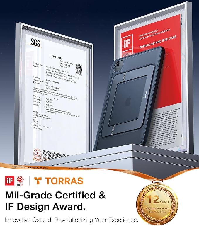 TORRAS for iPad Air 13 inch Case (M3 2025/ M2 2024), iPad Pro 12.9 Case (2022/2021), Ultra Stable Stand, Multiple Adjustable Viewing Angles, Slim Protective Kickstand with Pencil Holder, Black