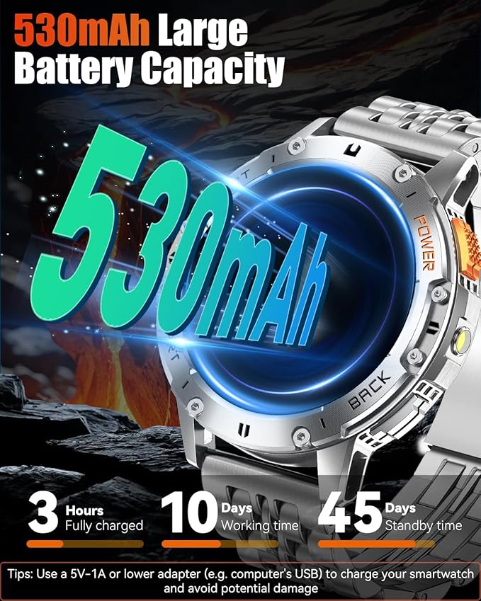 Military Smart Watches for Men with Bluetooth Call, 1.43" AMOLED Waterproof Smartwatch with Flashlight, 111 Sport Modes, 530mAh Heart Rate/SpO2/Sleep Monitor Fitness Tracker for Android iOS