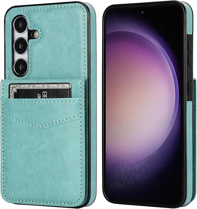 KIHUWEY for Samsung Galaxy S24 Case Wallet with Credit Card Holder, Flip Premium Leather Magnetic Clasp Kickstand Heavy Duty Protective Cover for Samsung Galaxy S24 6.2" (Mint Green)