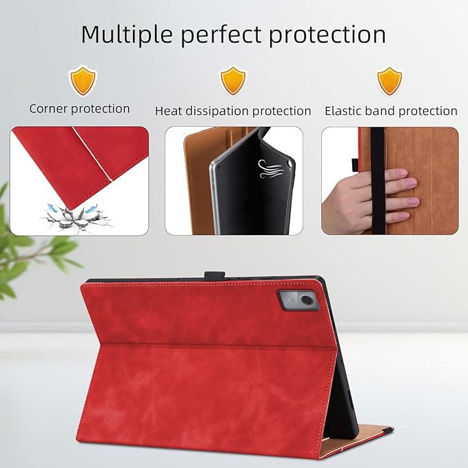Case for Lenovo Tab M11 / Tab K11 LTE 11 Inch (TB330FU) 2024 Released, Multi-Angle Viewing Smart Cover with Pocket, Business PU Leather Flip Stand Cover with Card Slot for Lenovo Tab M11-Red