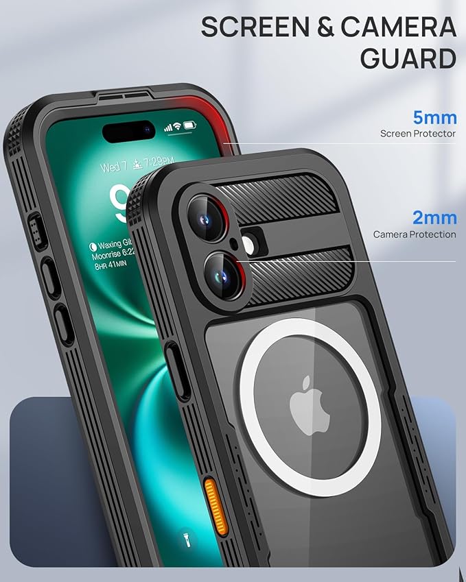 Lanhiem Magnetic Case for iPhone 16 Plus, IP68 Waterproof Dustproof Phone Case, [Compatible with Magsafe] [Built-in Screen Protector] Full Body Heavy Duty Rugged Phone Cover 6.7 inch, Black