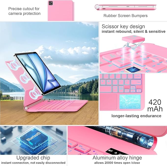 Keyboard Case for iPad Air 13 inch (M3 2025/M2, 2024),iPad Pro 12.9 inch (3/4/5/6th Gen)，Magic-Style Magnetic – Floating Cantilever Stand – Backlit Keyboard Case with Multi-Touch Trackpad