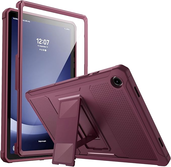 MoKo Case Fit Galaxy Tab A9 Plus 11-Inch 2023 (SM-X210/X216/X218), Shockproof Full Body Rugged Stand Back Cover Built-in Screen Protector Fit Galaxy Tab A9+ 11" 2023, Dark Red