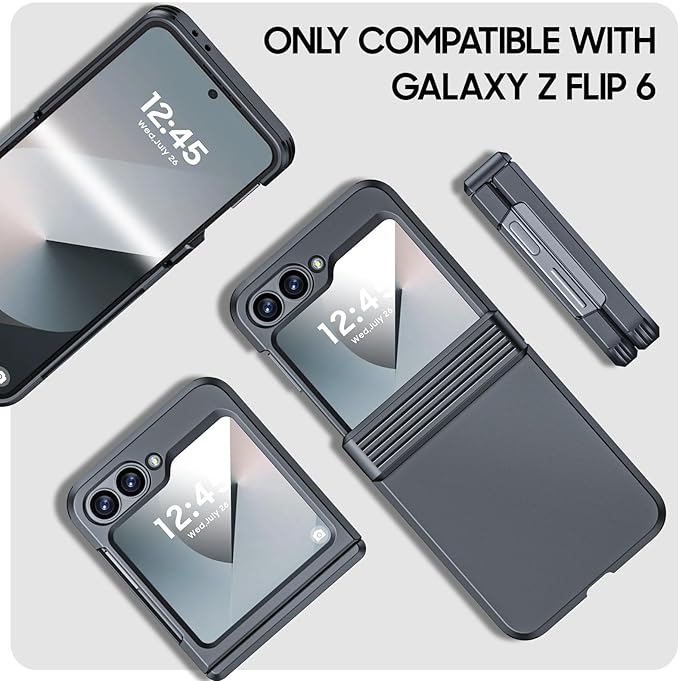 CENMASO for Galaxy Z Flip 6 Case/Z Flip 7 FE Case with Hinge Protection & Built-in Screen Protector, Ultra-Thin Full-Body Shockproof Protection Phone Case for Z Flip 6/Flip 7 FE-Black